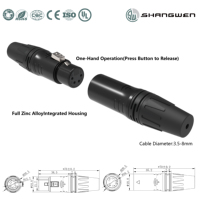 Connecteur XLR mâle et femelle 4 broches IP40 pour intérieur, contact en alliage de cuivre, contact plaqué or, coque en alliage de zinc, coque plaquée nickel