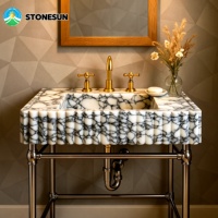 Lavabo sur pied en marbre Calacatta Viola StoneSun, lavabo en pierre de style italien pour salle de bain