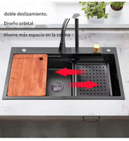 Évier de cuisine moderne en acier inoxydable à cuve unique avec robinet cascade, revêtement nano, multifonction, fait main, pour usage domestique et hôtelier