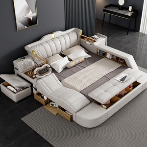Ensembles de lits intelligents King Size avec USB et LED, nouveaux meubles de chambre à coucher, lits fonctionnels avec fonction massage, tailles Queen et <span class=keywords><strong>Double</strong></span> pour la maison - Product Image 2