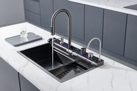 Évier de cuisine en acier inoxydable multifonctionnel à grand bac unique avec robinet extractible à effet pluie, garantie de 3 ans