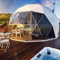Tenda mewah Safari kanvas Hotel rumah tenda kubah dengan kamar mandi transparan Geodesic Glamping tenda kubah