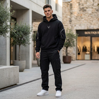 Sweat à capuche tactique noir Techwear avec impression demi-masque, fermeture éclair, poche cargo sur le bras, en French Terry écologique, personnalisable, ODM, vente en gros, style urbain, collection Printemps