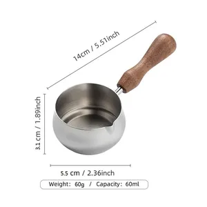 Wholesale 304 Stainless Steel Extraction <b>Cup</b> <b>Espresso</b> Sauce Wooden Handle Gold Color - Product Image 6