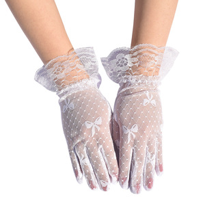 Gants courts en <span class=keywords><strong>dentelle</strong></span> et résille transparents pour femme, 24 cm, noirs et blancs, style vintage, élégants, pour mariée, avec nœud, pour fêtes et mariages - Product Image 6