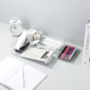Organisateur de bureau en acrylique transparent, boîte de rangement compartimentée empilable pour papeterie et cosmétiques - Product Image 4