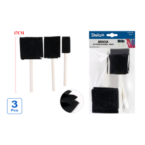 Set di pennelli in spugna nera con manico in legno 3 pezzi per progetti di pittura e artigianato - Product Image 1