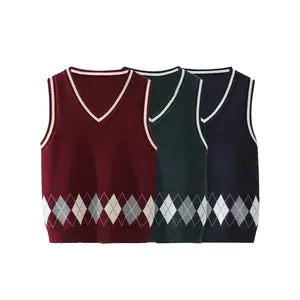 Primary school uniform waistcoat Boys green sweater boys girls red knitted vest children's knitted vest