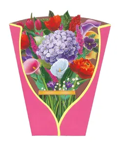 Not kartı ve zarf ile 3D Popup tebrik kartları, 12 inç yaşam boyu sonsuza çiçek buket tebrik kart ekranı standı