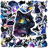 50Pcs Cartoon Starry Sky Black Cat Graffiti Stickers for Bottle Wall Decor Cute Kitty Sticker