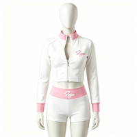 Nouvel ensemble décontracté automne transfrontalier : survêtement sport à manches longues, patchwork, couleur contrastante, fermeture éclair, col montant, 2 pièces avec short