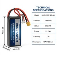 Batterie LiPo professionnelle 2300mAh 6S 12C 22.2V 51.1Wh pour quadricoptère FPV