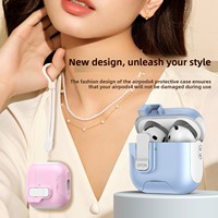 Nouvelle coque magnétique à éjection automatique 2026 pour AirPods 5/4 Pro 3, coque blindée bicolore avec support de téléphone et dragonne