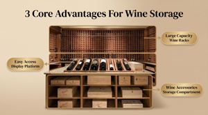 Vitrines à vin en bois massif avec éclairage LED, îlot central en pierre, cave à vin privée, conception personnalisée clé en main pour toute la maison - Product Image 2