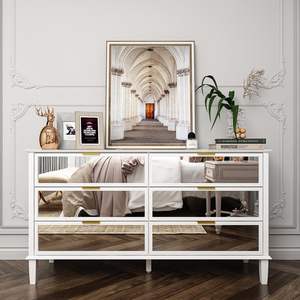 <span class=keywords><strong>Commode</strong></span> à 6 tiroirs en verre MDF moderne d'art blanc finition <span class=keywords><strong>laquée</strong></span> brillante <span class=keywords><strong>commode</strong></span> à miroir - Product Image 1