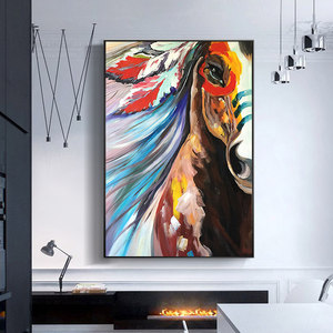 Sala de estar decoración del hogar regalo 100% pintado a mano cabeza de caballo colorida <span class=keywords><strong>pintura</strong></span> al óleo de caballo pintada a mano abstracta - Product Image 1