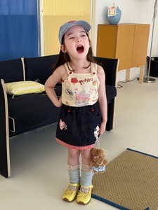 Ensemble Fille Zili Vêtements Enfants 26 Nouveauté Été Dessin Animé Mignon Coton Caraco et Jupe en Jean avec Étiquette Col - Product Image 6