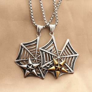 Men's <b>Titanium</b> Steel Star Spider Web Pendant Necklace Geometric Design Everyday Wear - Product Image 1