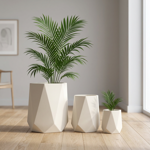 Juego de Macetas de Fibra de Vidrio Geométricas Blancas con Orificios de Drenaje, Recubrimiento en Polvo, Diseño Minimalista, Macetas de Interior para Decoración del Hogar - Product Image 1