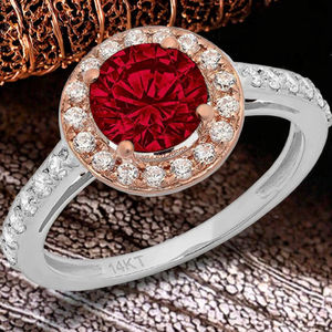 Anelli di fidanzamento naturali originali per peridoto personalizzato 14k bianco e rosa rosa con taglio rotondo Halo - Product Image 5