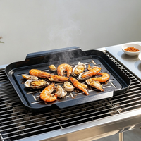 Ensemble de paniers de barbecue rectangulaires noirs antiadhésifs polyvalents avec poignées de plateau de cuisson perforé pour le camping en plein air