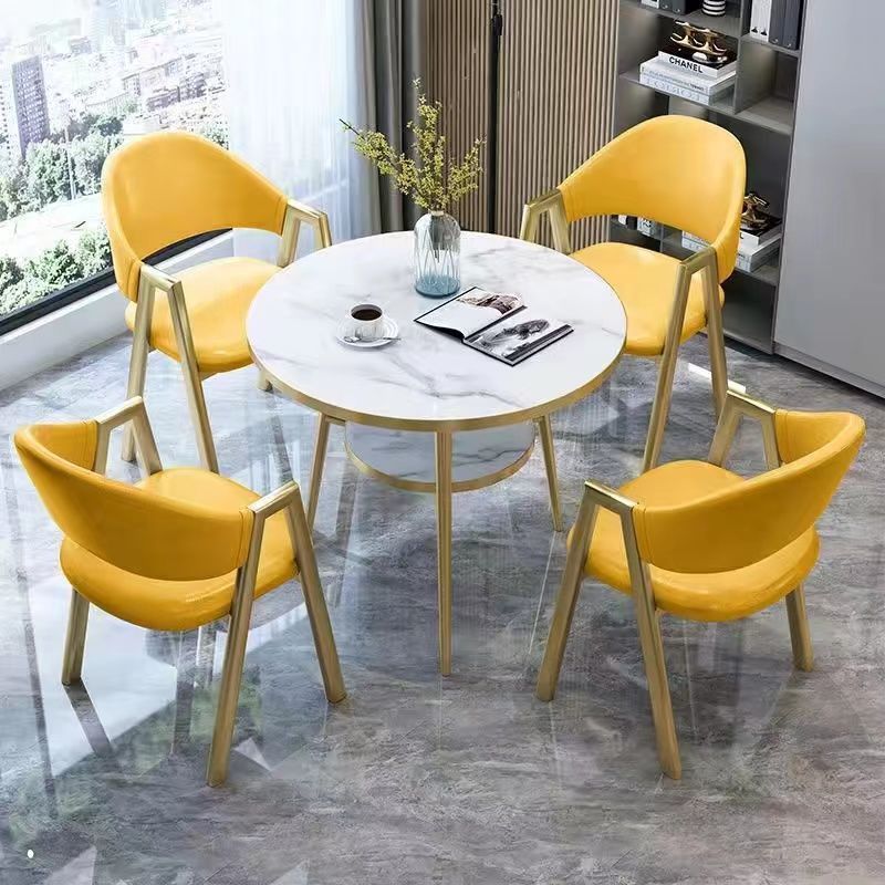Table blanche + 4 chaises en cuir [jaune]