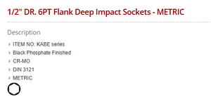 TOPTUL KABE1613 1/2 inch 6-kant diepe slagmoersleutels - METRISCH - Product Image 3