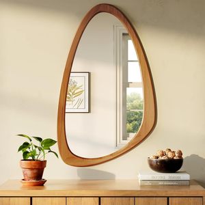 Miroir mural asymétrique Wiserset 19x30 pouces, cadre irrégulier en bois de pin, style moderne du milieu du siècle, pour chambre à coucher et salon - Product Image 3