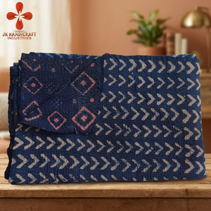 Indian Reversible Vintage Indigo Cotton Kantha Throw - Product Image 2