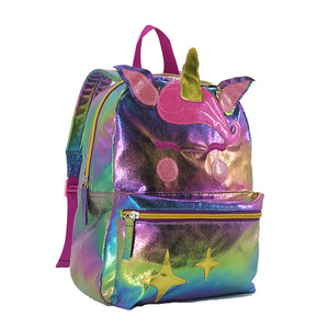 ECO friendly Gradient Ramp rainbow reflective PU Cute Preschool Toddler Unicorn Kids bag Backpack for Girls