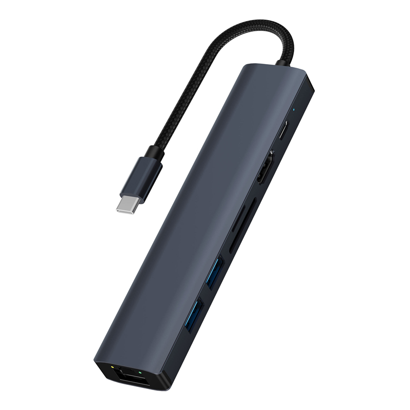 Aluminum 7 in 1 Type C Docking Station 4K HD Adapter USB 3.0 PD 100W RJ45 1000Mbps TYPE C HUB