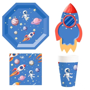 ชุดอุปกรณ์จัดงานวันเกิดธีมอวกาศ DAMAI จานกระดาษ แก้วกระดาษ ผ้าเช็ดปาก ชุดตกแต่งงานกาแล็กซี่แบบใช้แล้วทิ้ง สำหรับ 8 ท่าน - Product Image 2