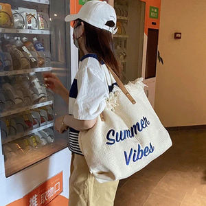 Sac fourre-tout en toile de grande capacité, nouveau design, tendance streetwear, avec poche zippée, longue poignée, pour étudiants, courses, cadeaux - Product Image 5