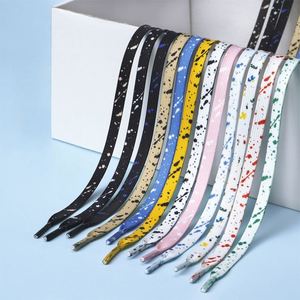 Cross-Border Splash-Ink Printed Polyester Shoelaces 8mm Flat for Sneakers <b>White</b> One Pair - Product Image 1