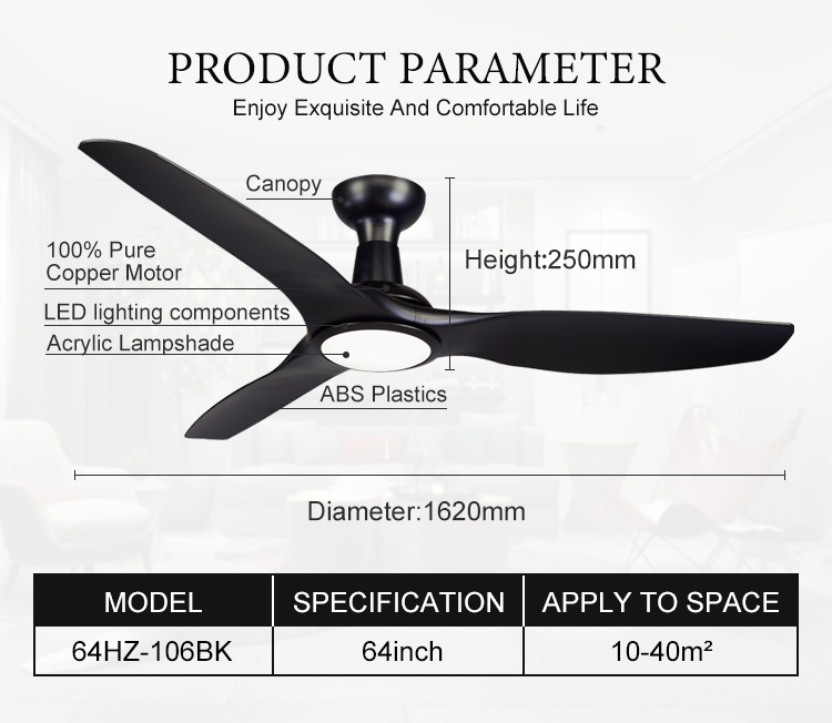 Factory wholesale new luxury decorative ceiling fan 64 inches led ceiling fan with light and remote lights lighting