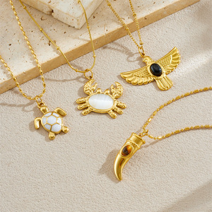 Gold Plated Themed Pendant Necklace With Starfish Bow Flower Sun Crab Turtle Bird Charm For Daily Wear Gift - Product Image 3