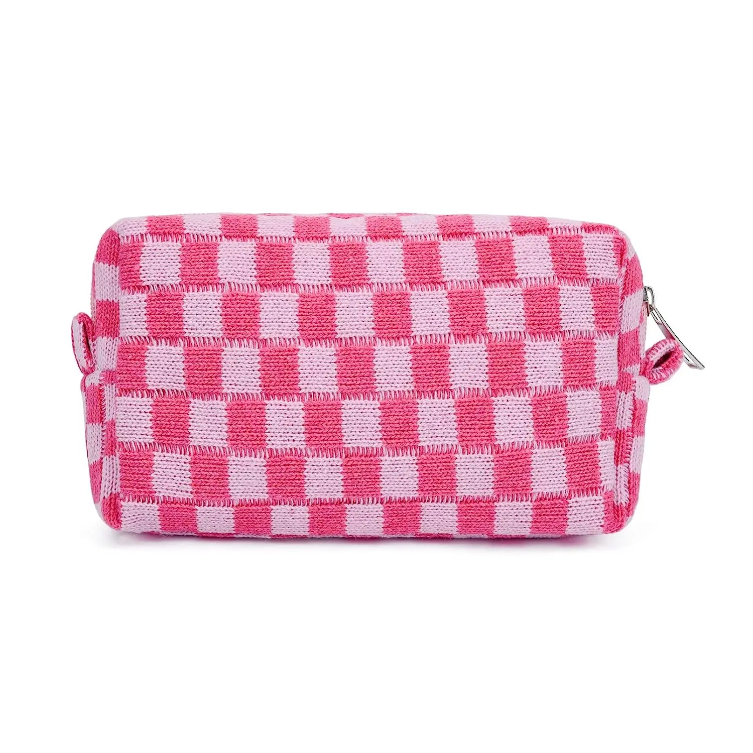 Ladies Small Knitted Cosmetic Bag Plaid Pencil Case Travel Soft Checkered Makeup Pouch Bag