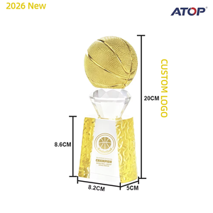 Trofeo <span class=keywords><strong>de</strong></span> Baloncesto <span class=keywords><strong>de</strong></span> Cristal Personalizado 2026 para Finales, Parte Superior Dorada con Textura 3D <span class=keywords><strong>de</strong></span> 20cm, Grabado Láser, Premio al Campeón MVP, Venta al Por Mayor - Product Image 1
