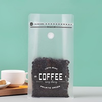 Sachet d'emballage pour grains de café personnalisé, biodégradable, transparent givré mat, à fond plat, avec valve et fermeture éclair, 100g 250g