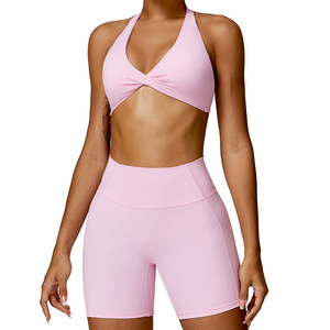 Ensemble de yoga Disko Sport TZ8503, deux pièces, couleur unie, dos nu, col en V profond, vêtements de fitness pour femmes - Product Image 5