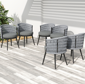 Modern Outdoor Dining Chair-<b>Rope</b> <b>Light</b> Gray Cushion Waterproof Weather-Resistant Patio Furniture with Wood Legs MP2 Set 2 - Product Image 3
