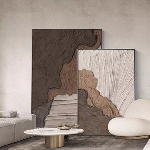 Cuadro Abstracto al Óleo sobre Lienzo, Marco Negro, Rectangular, Gran Tamaño, Decoración para Sala de Estar, Estilo Wabi Sabi - Product Image 1