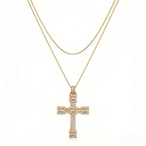 CUSTOM SILVER 10K/14K/18K GOLD PLATED LAB GROWN CVD DIAMOND CLASSIC ENGAGEMENT GIFT SWEATER <b>CHAIN</b> NECKLACE <b>CROSS</b> PENDANT VS - Product Image 2