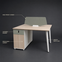 Poste de travail de direction en bois pour 2 personnes, face à face, avec cloison modulaire de bureau et écran de séparation central verrouillable