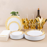 Ensemble de vaisselle jetable en plastique avec bordure argentée, 350 pièces, pour 50 invités, assiettes, gobelets et couverts résistants pour fêtes