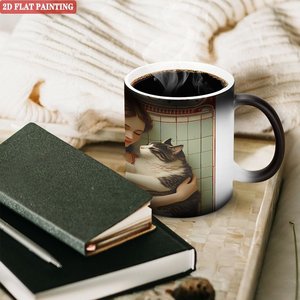 Taza de Cerámica Negra Esmerilada de 11 oz, Taza que Cambia de Color con Diseño de Gato - Product Image 3