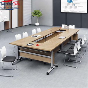 Bureau de conférence pliable en bois pour salle de classe, mobilier de bureau peu encombrant, table de formation mobile pliable avec roulettes - Product Image 4