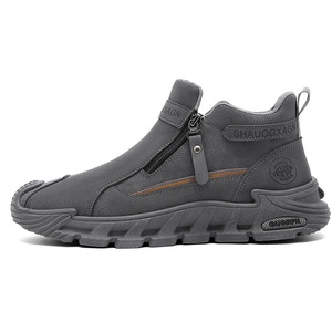 Chaussures décontractées montantes à fermeture éclair latérale, en daim, à semelle épaisse antidérapante, à enfiler, pour la marche quotidienne en extérieur - Product Image 5