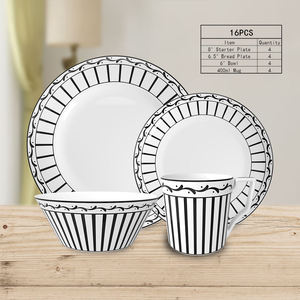 ชุดอาหารค่ำคุณภาพสูง ลายดอกไม้หรูหรา ขอบดำโค้งมน ทำจากเซรามิกเนื้อละเอียด เหมาะสำหรับงานแต่งงาน งานอีเว้นท์ ปรับแต่งได้สำหรับโรงแรม - Product Image 4