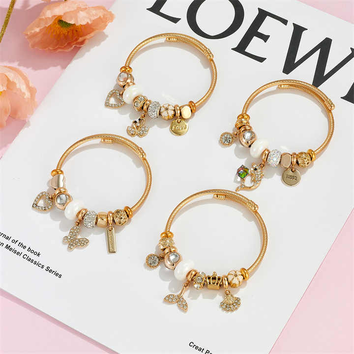 SBI Jewelry Bracciale Rigido Con Iniziale E Cuore – Oro, Regolabile, Regalo Personalizzato A-Z